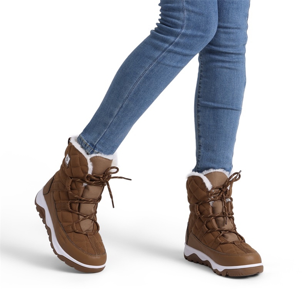 Rubber Faux Fur Lined Waterproof Snow Boots - TAN - 1